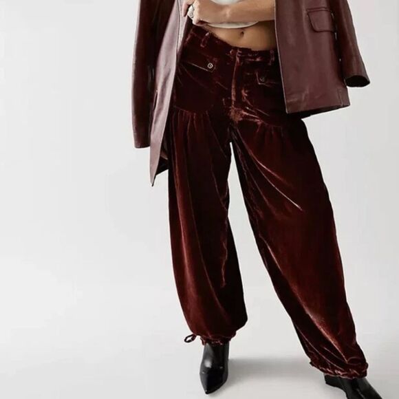 Free People Pants - NEW Free People Lotus Velvet Pant in Garnet